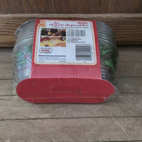 Vintage 80's Hefty Holiday Tumblers 9 Oz Plastic 16 Count The Elegant Disposable - Picture 4 of 5